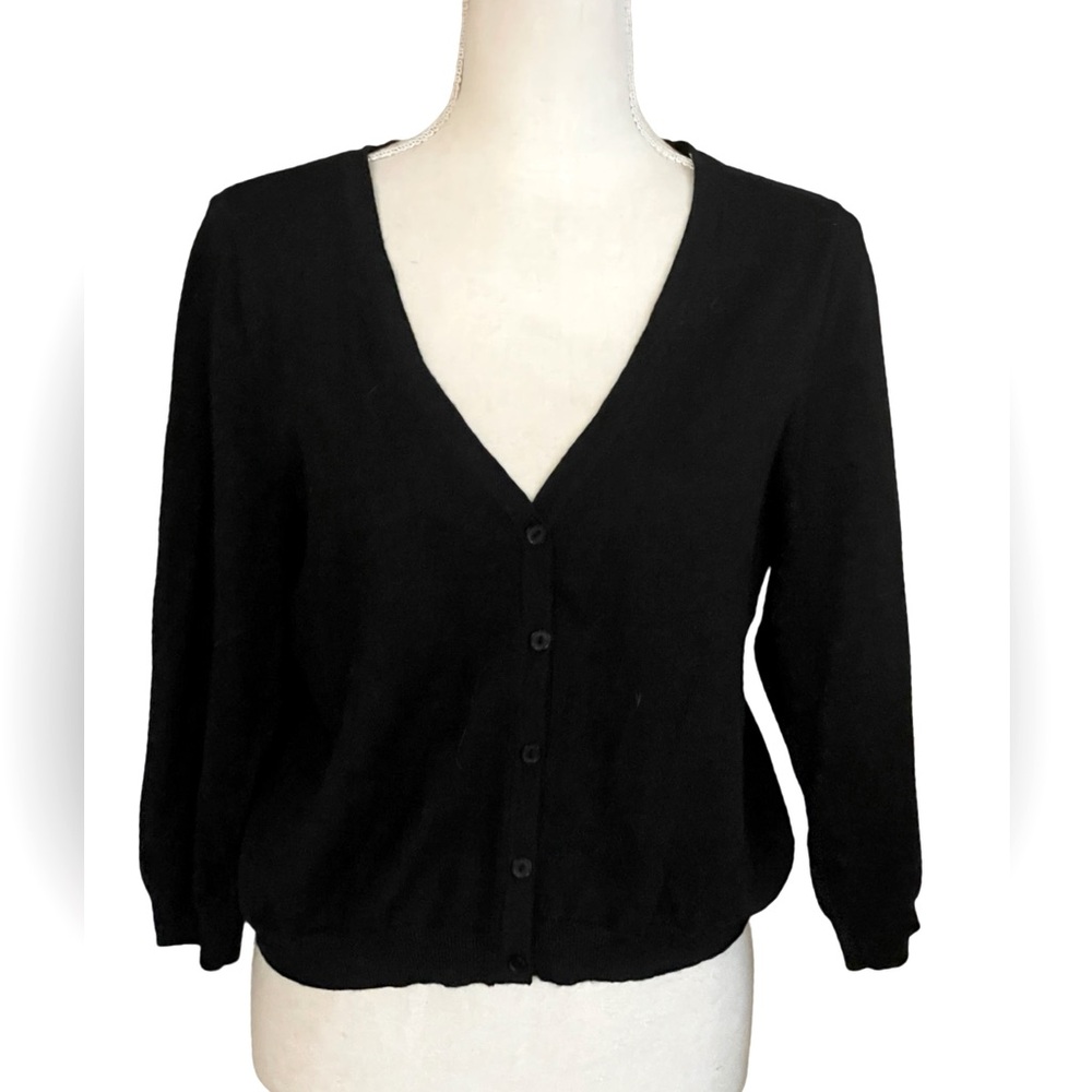 Cloud Chaser black sweater cardigan button down quarter sleeves size XL V neck